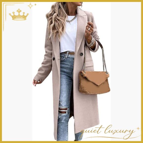 Jackets & Blazers - Long Wool Pea Coat Notch Lapel Classic Overcoat Fall Winter Jacket